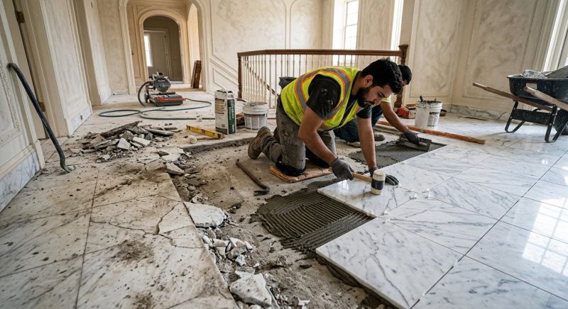 White Marble Tile Installation in Overland Park, KS